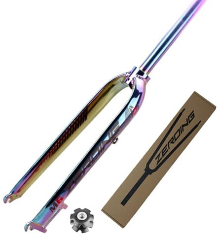 HTDRE Fourche Rigide Universelle pour VTT 26, 27,5, 29, Freins à Disque, Fourche Avant en Alliage d'aluminium à dégagement Rapide, Tube Droit 9 x 100 mm (1-1/8) (Gris éblouissant, 26 Pouces)