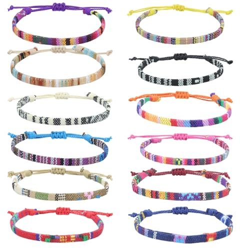 PacuM 12 Stück Freundschaftsarmbänder Böhmische Gewebte | Freundschaftsarmband Freundschaftsbänder Stoffarmband Verstellbar Stoffarmband Damen Gewebte armbänder für Männer Frauen