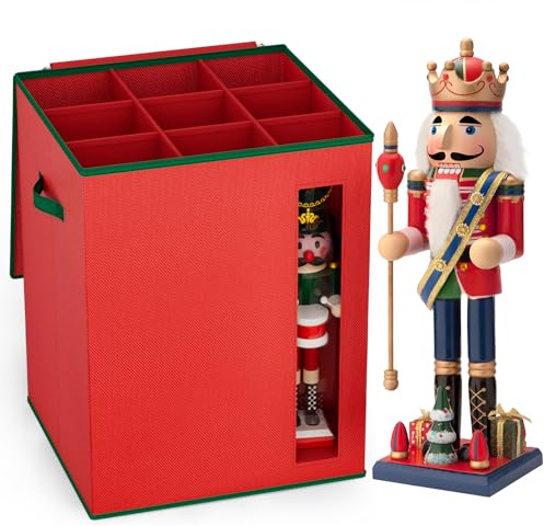 Aufbewahrungsbox für Nussknacker und Figuren, Sammlerstück, für bis zu 43 cm hohe Nussknacker, Weihnachtsmann-Figur, Ornamente, Urlaubsdekor-Organizer mit PVC-Fenster, Trennwänden, Nussknacker nicht