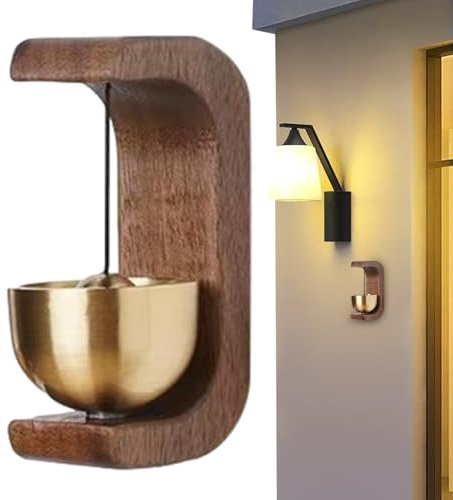 Fenayuu Magnetic Door Bell - Natural Wood Business Doorbell | Brass Doorbell with Magnet and Adhesive Attachment for Security Alarm Suitable for Home Sliding Door Iron Door Restaurant and as a