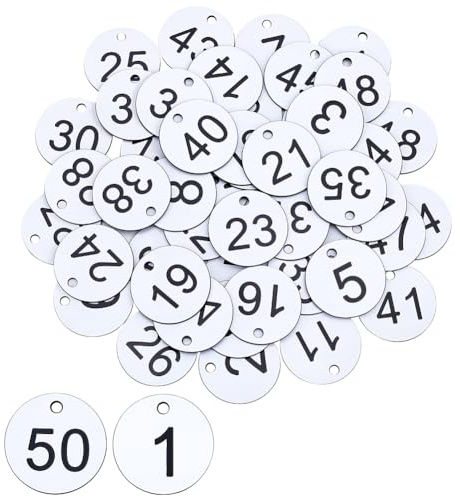 GORGECRAFT 1 Box 50 runde Kunststoff Nummernschilder 1 50 ID Nummern Gepäcketiketten Mit Loch Eingraviert Nummerierte Markierung Identifikations Hängeetiketten Für Organisierte Codierte Schlüsselanhän