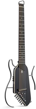 Donner HUSH I EVO2 Chitarra Acustica-Elettrica da Viaggio, Ultra-Leggera, Senza Paletta, con Accordatore Integrato, Supporti Rimovibili e Uscita Cuffie – Nero