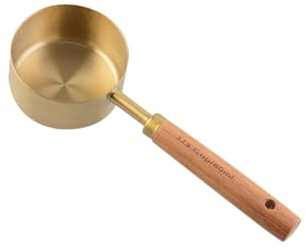 FSSTUD 80 ml Stainless Steel Measuring Cup with Wooden Handle Wet Ingredients Measure Spoon Liquid Seasoning Measurement Spoon Metal Pet Food Scoop for Cooking Baking