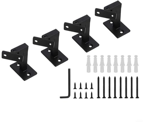 Hosrivae Verstellbare Eisen-Handlauf-Halterung, Wandhalterung, Treppengeländer, strapazierfähig, schwarze Halterungen mit Schrauben, 4 Stück