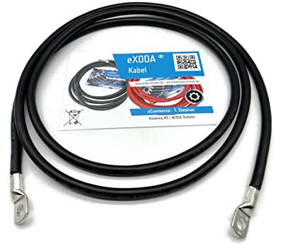 Exoda cable de batería 25 mm² 200cm M8 negro flexible robust 99 por ciento cobre para coche barco motocicleta resistente al calor hasta 70° para diversas aplicaciones