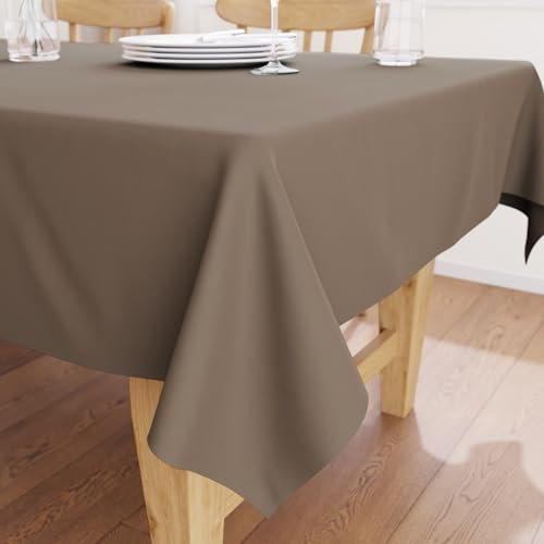 Encasa XO Baumwoll-Canvas-Tischdecke | Beige Einfarbig | Rechteckige Größe 140x180 cm | Esstischdecke zur Dekoration – maschinenwaschbar