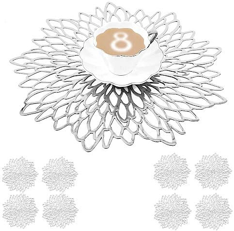 Mangata Silber platzsets und untersetzer Rund, Silber Tischsets Rund für Weihnachten, Bankett, Geburtstag, Hochzeit, (8-er Set), Abwischbar, 38 cm