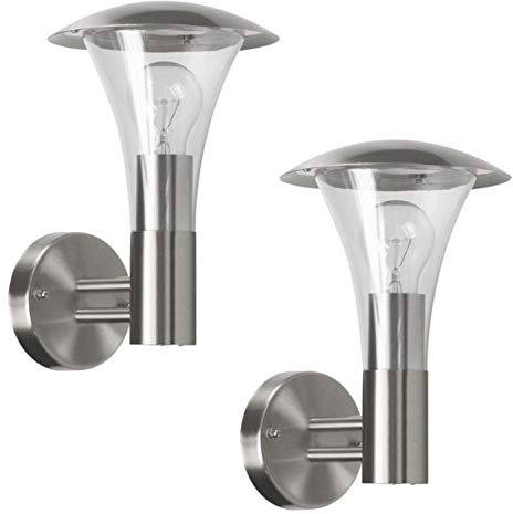 Trango 2er Pack 8000*2 IP44 Außenleuchte Wandleuchte aus Edelstahl & Kunststoff mit E27 Fassung - Passend für alle LED Leuchtmittel Außenbeleuchtung, Außenwandleuchte, Außenlampe (ohne Leuchtmittel)