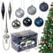 130-teiliges Weihnachtskugeln Set aus Kunststoff - Christbaumschmuck Baumschmuck in Glänzend Glitzernd Matt, Silber/stahlblau