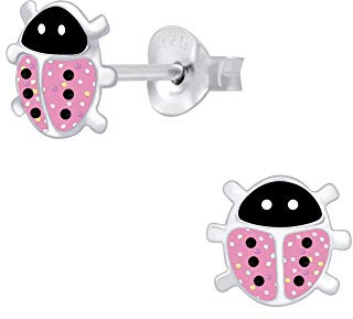 Laimons Boucles d'oreilles coccinelles pour fille - 6 mm - Avec peinture en argent sterling 925