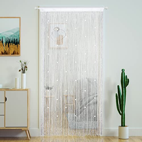 YaoYue Perlenvorhang Tür Fadenvorhänge für Tür Quasten Perlen hängende Fransen Hippie Raumteiler Fenster Flur Eingang Wandschrank Schlafzimmer Privatsphäre Dekor (100 x 280 cm, weiß)