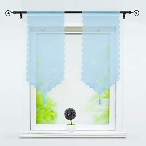 Joyswahl Scheibengardine Voile Bistrogardinen mit Quaste, Lasercut Schmetterlinge Muster »Erika« Kurzstore mit Tunnelzug Blau BxH 60x120cm 2 Stück