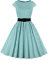AXOE Femme Robe Vintage Années 50 Tissu Coton Respirant Coupe A-Line Ceinture Amovible Col Bateau Blanche à Carreaux Vert, Taille 44, XL