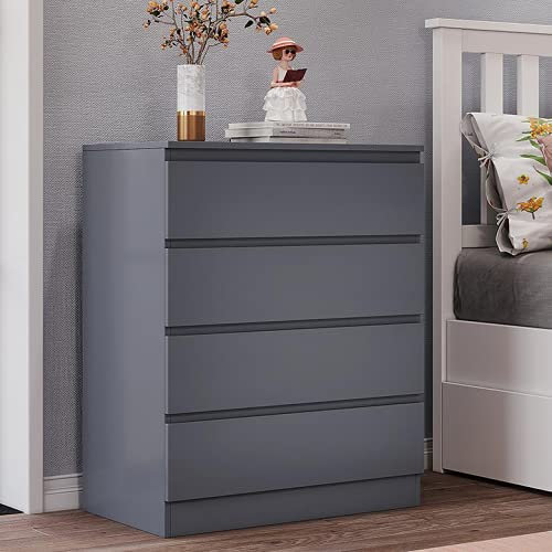 Panana Wooden 3/4/5/6 Chest of Drawers with Metal Runners Modern Bedside Storage Cabinet for Living Room Hallway Bedroom (Grey, 4 Drawer Chest)