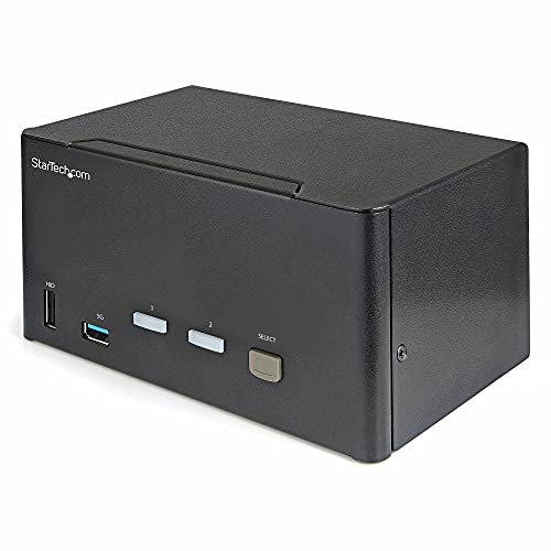 StarTech.com 2 Port Triple Monitor DisplayPort KVM Switch - 4K 60Hz UHD HDR - Desktop DP 1.2 KVM with 2 Port USB 3.0 Hub (5Gbps) & 4x USB 2.0 HID Ports, Audio - Hotkey Switching - TAA (SV231TDPU34K)