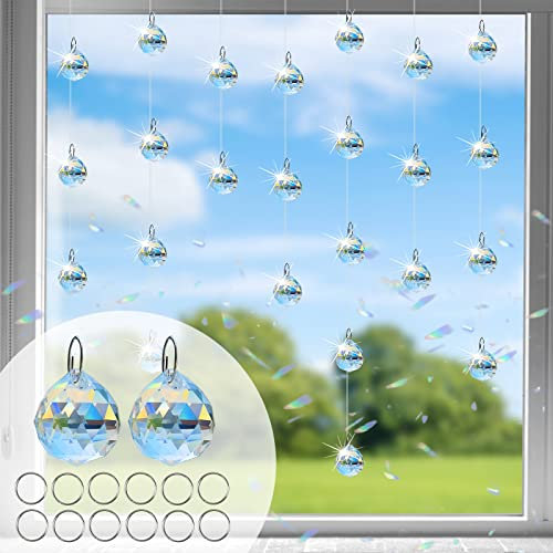 WEDNOK Juego de 30 Bolas de Cristal de Cristal Colgante Colgar el Sol arcoíris, Prisma de Cristal,Cristales de Feng Shui para candelabros decoración de árboles Navidad,Colgantes lámparas Decoraciones