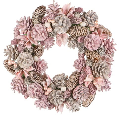Sparkling Pink Wreath Large Front Door Wall Hanging Pine Cone Winter Garland Ornament Spring Summer Decoration