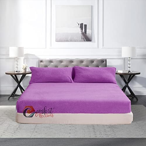 Extra Deep Fitted 30cm Teddy Fleece Fitted Bed Sheet Plain Thermal Warm and Cosy Soft Luxury Bedding Lilac Fitted Bed Sheet 4FT Small Double 122cm x 190cm + 30cm Approximate