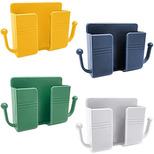 AYWFEY 4 Pack Wall Mount Phone Holder with Adhesive, Multipurpose Hands Free Wall Phone Holder, Charging Stand Holders with Data Cable Receiving Hole, for Shower Bed, Bedside Shelf, 4 Colors