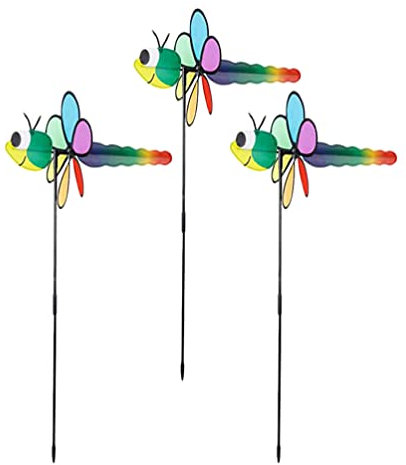 BESPORTBLE 3 Stück Bunte Libelle Windmühlen - Dekorative Garten Windräder Für Kinder, PVC Windspiele Für Garten, Blumentöpfe Und Feste
