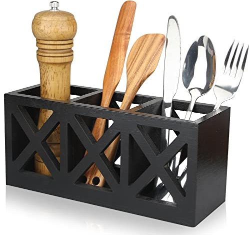 Ayiaren Porte-couverts en bois pour ustensiles de cuisine, fourchettes, cuillères, couteaux et couverts