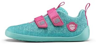 Affenzahn Barfußschuh Knit Happy mit Klettverschluss, Vegan, rutschfest, Flexibel, Reflektierend, besonders leicht in Größe 21-32 Eule - Türkis