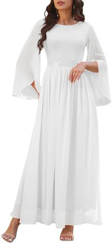 DRESSTELLS Vestido Largo Formal de Gasa para Mujer, Vestido de Concierto,Vestidos de Gala,para invitada de Boda, Dama de Honor, Vestido de Noche Modesto para Fiesta de graduación 2024, Blanco, S