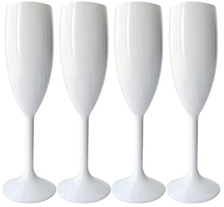 White Plastic Champagne Flutes - Reusable Plastic Prosecco Flute Pack of 6