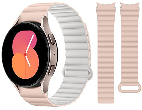 HITZEE Kompatibel mit Armband Samsung Galaxy Watch 7/FE/6 40 mm 44 mm/Watch 6 Classic/Watch 5/Watch 4, 20 mm Magnetarmband, Silikon, für Galaxy Watch 4 Classic/Watch 5 Pro, Rosa/Beige