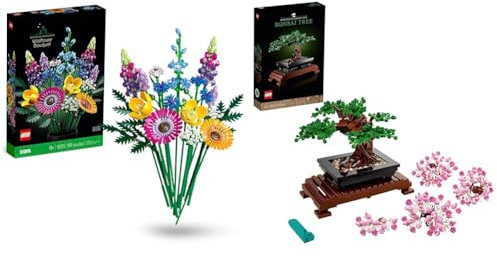 LEGO 10313 Icons Wildblumenstrauß-Set & 10281 Icons Bonsai Baum, Kunstpflanzen-Set zum Basteln für Erwachsene, Zimmerdeko, Geschenkidee, Botanik-Kollektion, Home Deko