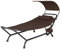 COSTWAY Outdoor Hammock with Stand and Canopy, Patio Swing Hammock Bed with Cushion, Pillow & Storage Pocket, Heavy Duty Steel Frame Hanging Chaise Lounge for Garden Lawn Poolside Camping (Coffee)