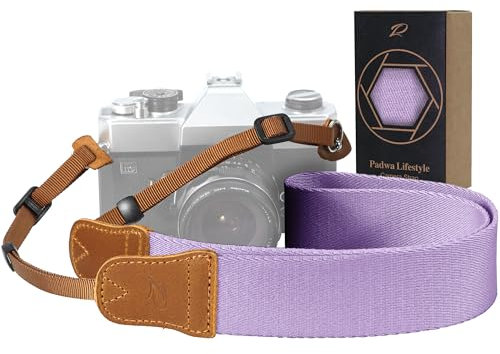 Padwa Lifestyle Sangle Appareil Photo - Tête en cuir classique du Crazy Horse Art,Sangle D'appareil Photo en Coton Tissé de 1.5,Bandoulière Photographe Réglable Pour Tous Les Appareils Photo DSLR