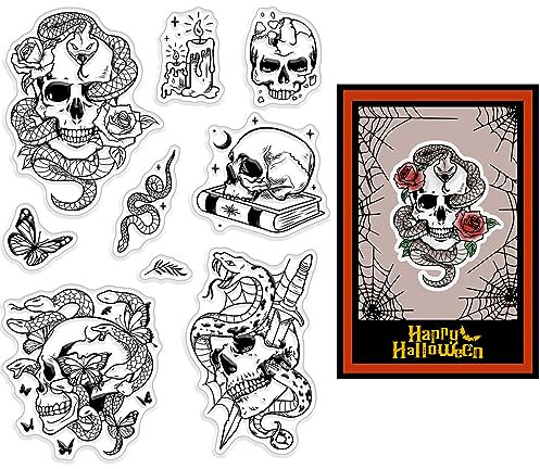craspire Gothic Totenkopf Schmetterling Blumen Silikon Klare Stempel Halloween Vintage Uhr Transparente Gummidichtungen Stempel Urlaub Journaling Kartenherstellung DIY Scrapbooking Fotorahmen Dekor