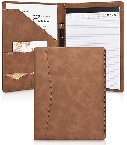 Pacific Mailer Padfolio Portfolio Leather Binder, Interview Legal Document Organizer, Business Card Holder Included Letter Sized Writing Pad [Brown, Piano Noir Faux Leather Matte Finish]