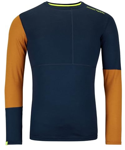 Ortovox 185 Rock'N'Wool Long Sleeve für Herren | Extra weiche Merinowolle Baselayer für Wintertouren, Skifahren & Snowboarden, Deep Ocean, XL