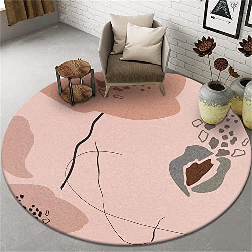Highdi Tapis Rond Salon Moderne, Tapis de Sol Décoration Antidérapant Couleur Morandi pour Salon Chambre Cuisine Balcon Terrasse Salle à Manger Extérieur Intérieur (120cm,Rose)