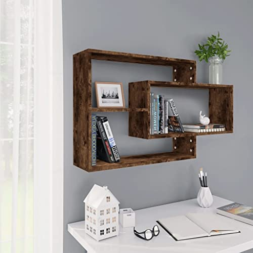 FIRBNUS Wandregale Design 104 x 20 x 58,5 cm Regale Kinderzimmer Würfel Wandregal Bücherregal Eckregale für Wand Bücherregal Vertikal Eiche Rauch