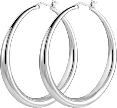 Silber 925 Ohrring Große Creolen für Damen, Grosse Goldene Creolen Hypoallergene Sterling Silber Ohrring Große Hängende Creolen Oval Creolen Ohrring Leichte Große Ohrring Schmuck für Frauen 5,1 cm