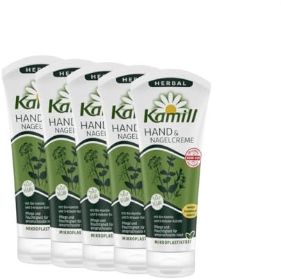 5er Pack Kamill Hand- & Nagelcreme HERBAL (5 x 100ml) - reichhaltige Pflege & Schutz mit 5-Kräuter-Extrakt & veganen Inhaltsstoffen, für anspruchsvolle Haut