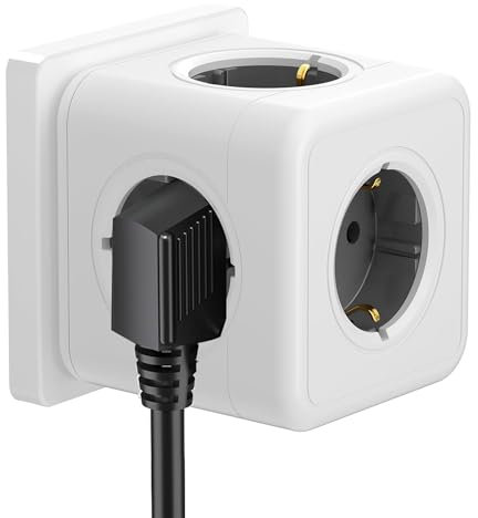 5-en-1 Cubo Enchufe,Ladron Enchufe 3680W con 4 Tomas de CA, 5AC Regleta Multiple, Cubo Enchufe Multiple Pared, Enchufe de Pared Power Cubo Adaptador para Oficina, Cocina, Gris