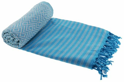 Stefano Ferrante KELIM LUX Summer Hamamtuch Saunatuch Pestemal Fouta Strandtuch Badetuch Handtuch Baumwolle Backpacker 100x180 cm (türkis/beige)
