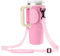 Water Bottle Carrier Bag Holder Compatible with Stanley Tumbler 40oz, Water Bottle Holder with Adjustable Shoulder Strap, Water Bottle Pouch Bag for Walking Hiking Camping (Pink)