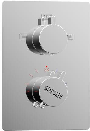 STARBATH Unterputz Thermostat für 2 Funktionen, Armatur mit Sicherheitssperre (SafetyStop) bei 38° Ceckiges Thermostat，Mischbatterie für 2 Verbraucher