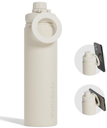 Well & Body Borraccia Magnetica Magnet’O 750mL | Borraccia per telefono Compatibile MagSafe in Acciaio Inox con Angolo Regolabile, Senza BPA e Isotermica | Treppiede Borraccia Fitness [Crema]
