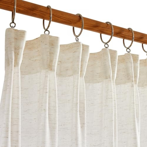 Deconovo Gardinen mit Kräuselband Vorhang Wohnzimmer Halbtransparent Voile Vorhänge in Leinenoptik Luftig Gardinenschal, 160x140cm(HöhexBreite), Leinen, 2er Set