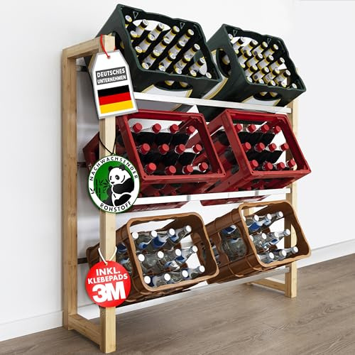 Floordirekt Getränkekistenregal für 3-6 Kisten aus Bambus & Stahl, stabiles und robustes Weinregal, Wasserkistenregal, Bierkistenregal, Kistenständer, Getränkeschrank, Getränkeregal (Flash) (6 Kisten)