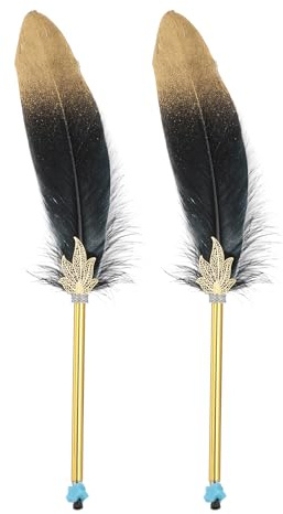 PATIKIL Feder Kugelschreiber, 2 Stück 0.5mm Vintage Kalligraphie Stifte mit Feder zum Schreiben Büro, Gänsefedern Stift für Hochzeit Unterschrift, Schwarz & Gold