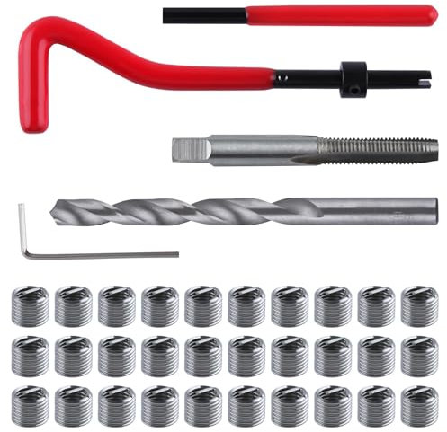 LEONTOOL 30 Stück M8 x 1,25 Helicoil Gewinde Reparatursatz, Metrisches Helicoil Reparaturset mit HSS-Bohrern, Gewindeeinsätzen, Gewindebohrer, Breakoff Installationswerkzeuge, tragbares