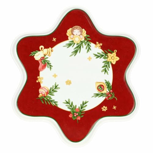 THUN, Piatto a Forma di Stella in Porcellana, Collezione Sorprese di Natale, Piatto da Collezione, Idea Regalo per Natale, Ø 30 cm