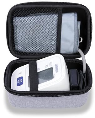 Ginsco Kompakte Hartschalentasche für Blutdruckmessgerät, kompatibel mit Omron Bronze/iHealth/Oklar, tragbare Tragetasche mit Griff, Netztasche für Manschette/Batterien/Ladegerät (Grau, M)